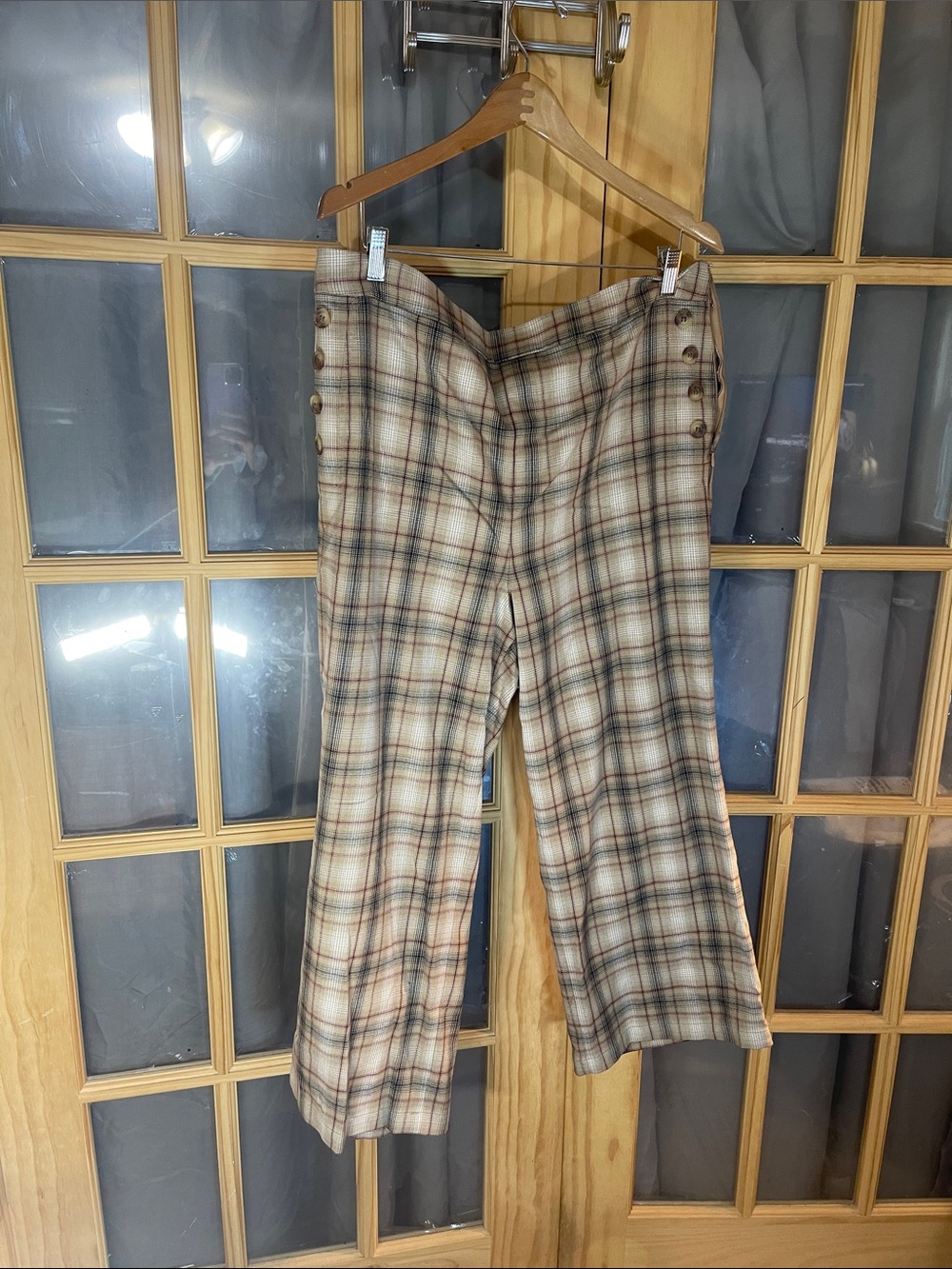 203. LOFT Plaid Pants in Beige and Brown with Hints of Burgundy.